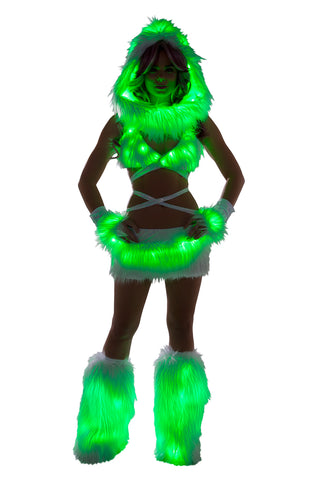 White Fur Light-up skirt with Green lights