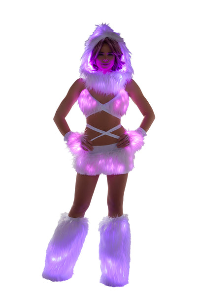 White Fur Light-Up Infinity Hood with Pink lights