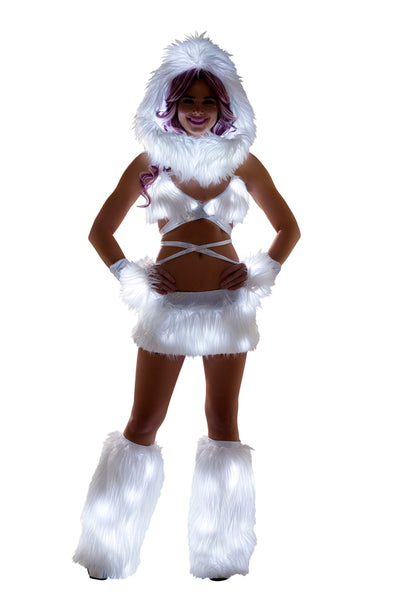 White Fur Light-Up Infinity Hood with White lights