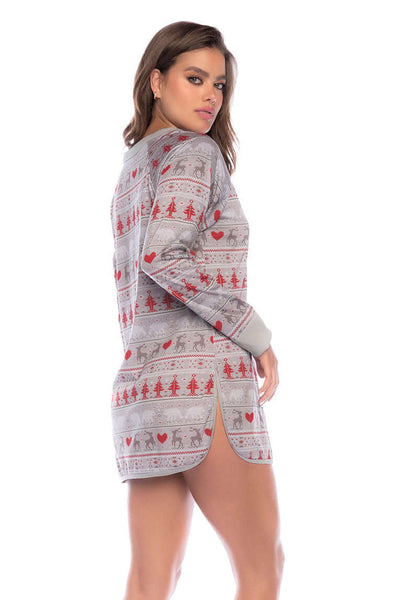 Long sleeved Christmas print sleep dress