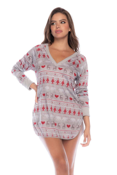 Long sleeved Christmas print sleep dress