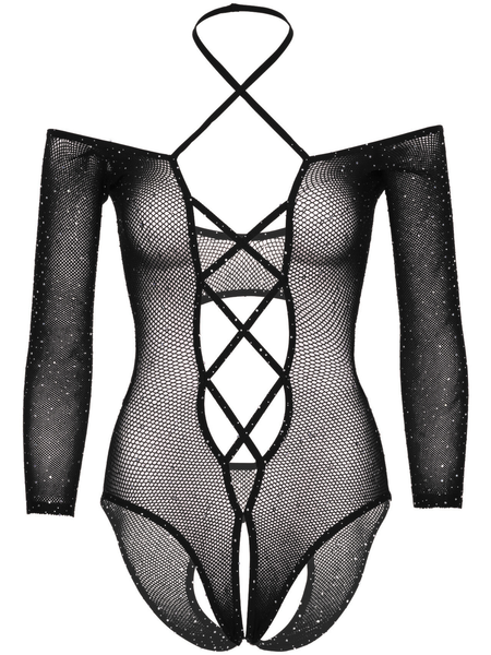 Fishnet Rhinestone Crotchless Teddy