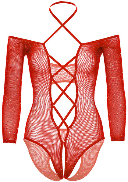 Fishnet Rhinestone Crotchless Teddy