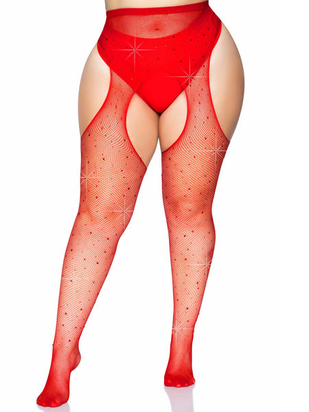 Rhinestone Fishnet Suspender Tights