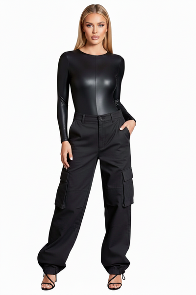 Long Sleeved Leatherette Bodysuit