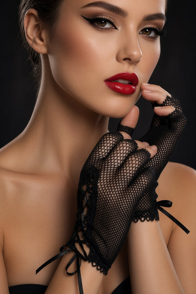 Mini Fishnet Lace-up Gloves