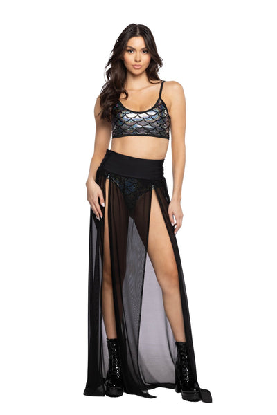 Black floor-length mesh skirt
