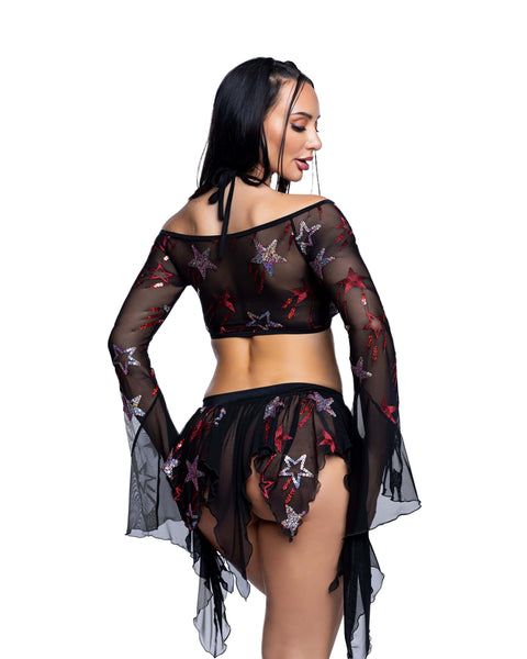 Sequin Mesh Top and Skirt Set, JValentine Festival Outfit
