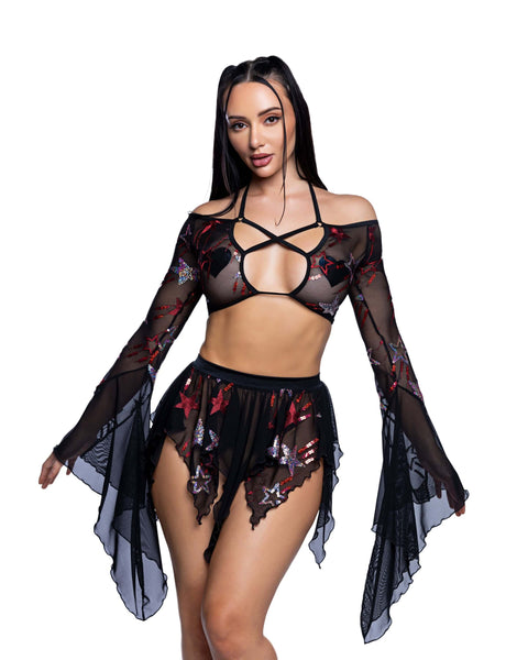 Sequin Mesh Top and Skirt Set, JValentine Festival Outfit