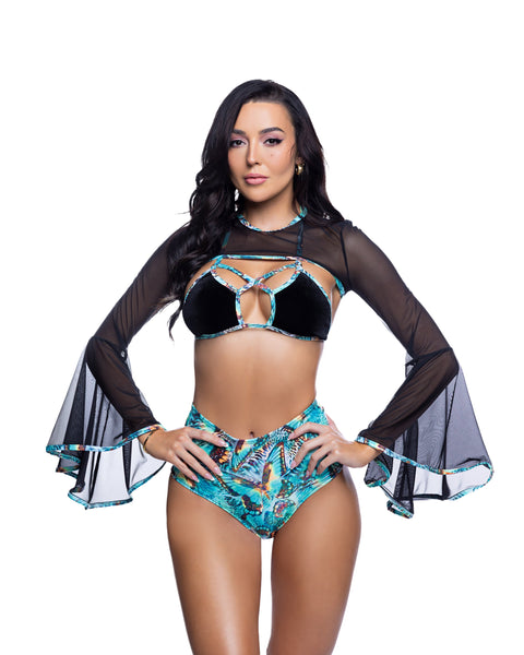Mesh Bell-Sleeve Shrug