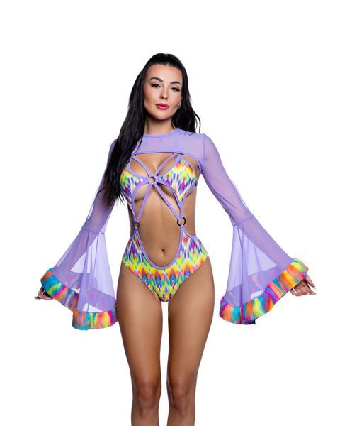 Faux Fur Trimmed Mesh Shrug, JValentine Festival Outfit