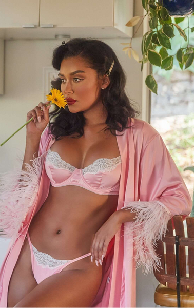 Lace and Satin Underwire Bra Set