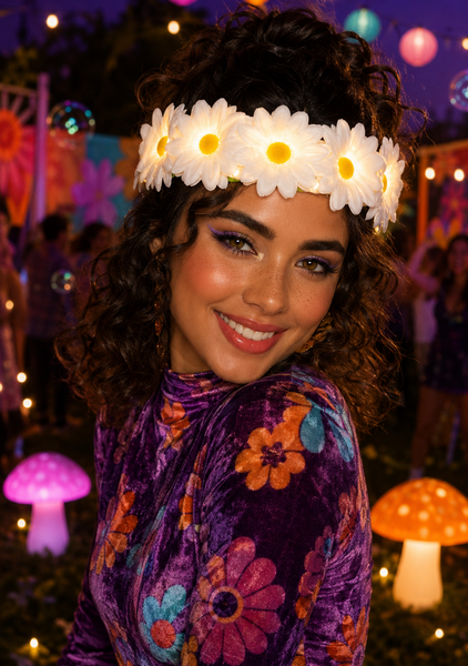 Light-up Sunflower Headband, DIY Flower Power Hippie Retro Costume