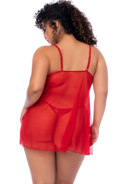 Red sequins floral babydoll set