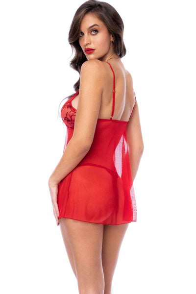 Red sequins floral babydoll set