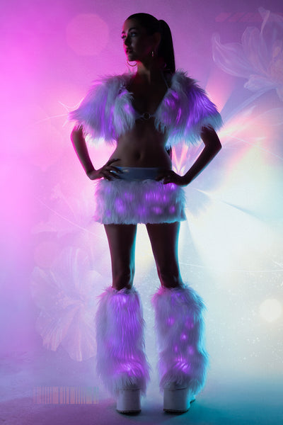 White Fur Light-up Legwarmers with Pink lights