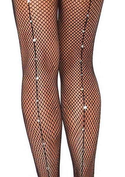 Rhinestone Backseam Fishnet Tights