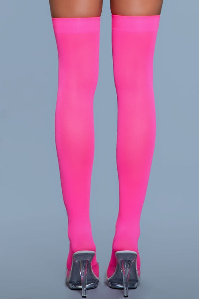 Opaque Nylon Thigh Highs Neon Pink