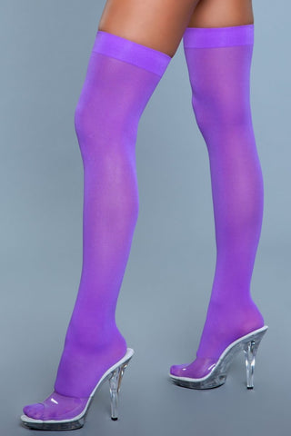 Opaque Nylon Thigh Highs Purple
