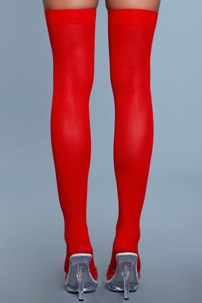 Opaque Nylon Thigh Highs Red