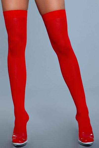 Opaque Nylon Thigh Highs Red