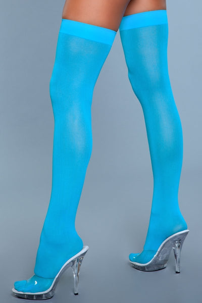 Opaque Nylon Thigh Highs Turquoise
