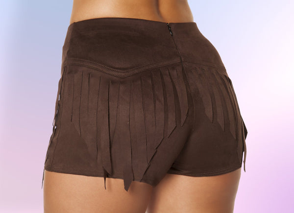 Suede Shorts with Fringe Detail