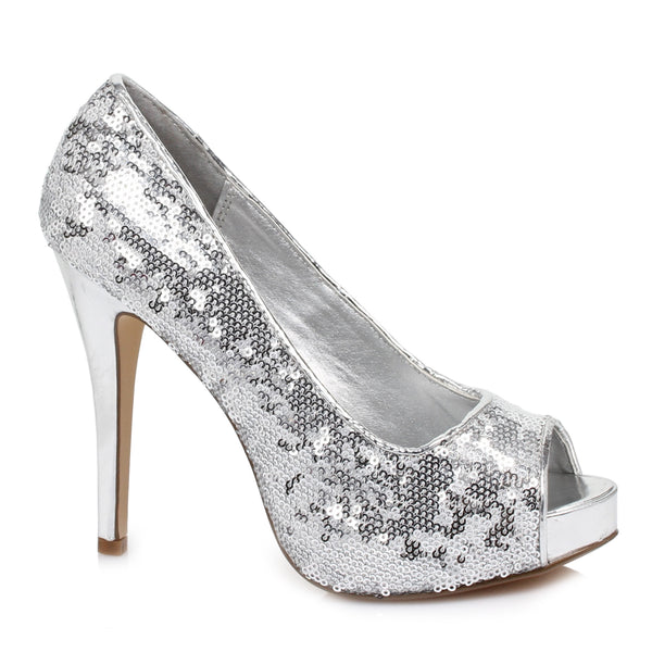 4 HEEL OPEN TOE GLITTER PUMPS