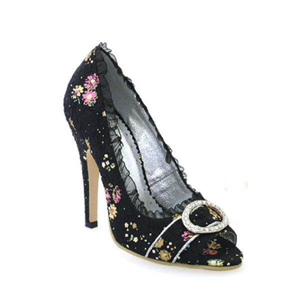 4.5 Decorative Fabric Peep-Toe W/Rhinestones