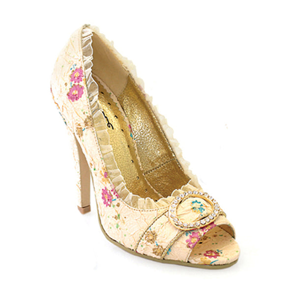 4.5 Decorative Fabric Peep-Toe W/Rhinestones