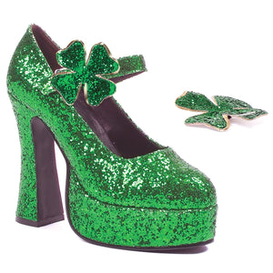 5 Chunky Heel Green Glitter Maryjane