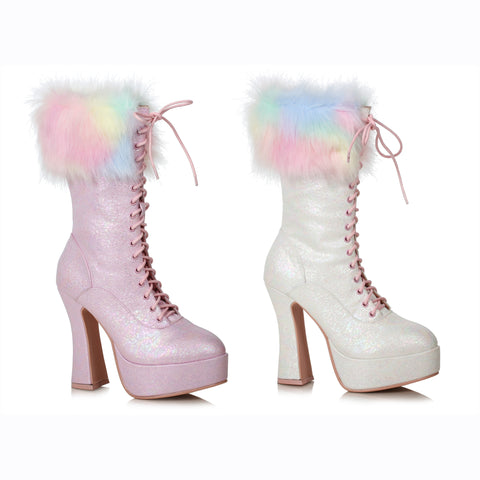 5 Chunky Heel Unicorn Boot With Faux Fur