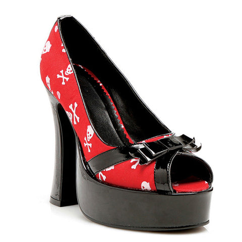 5 Chunky Heel Satin Skull Peep Toe