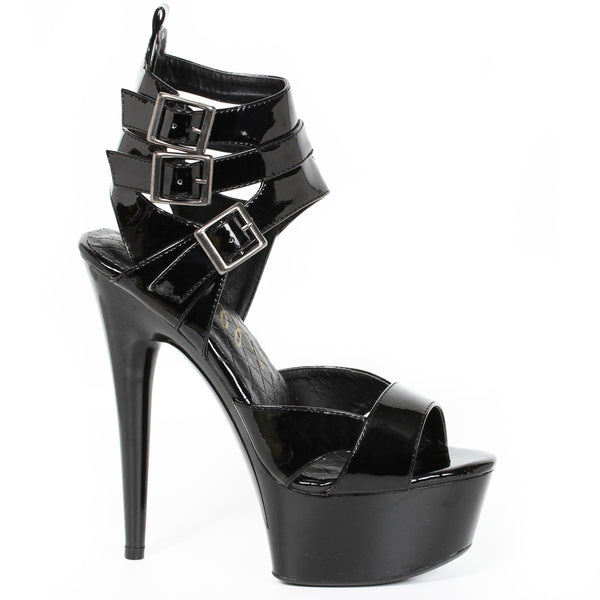 6 PEEP TOE PLATFORM WITH TRIPLE STRAP AND BUCKLE DETAIL