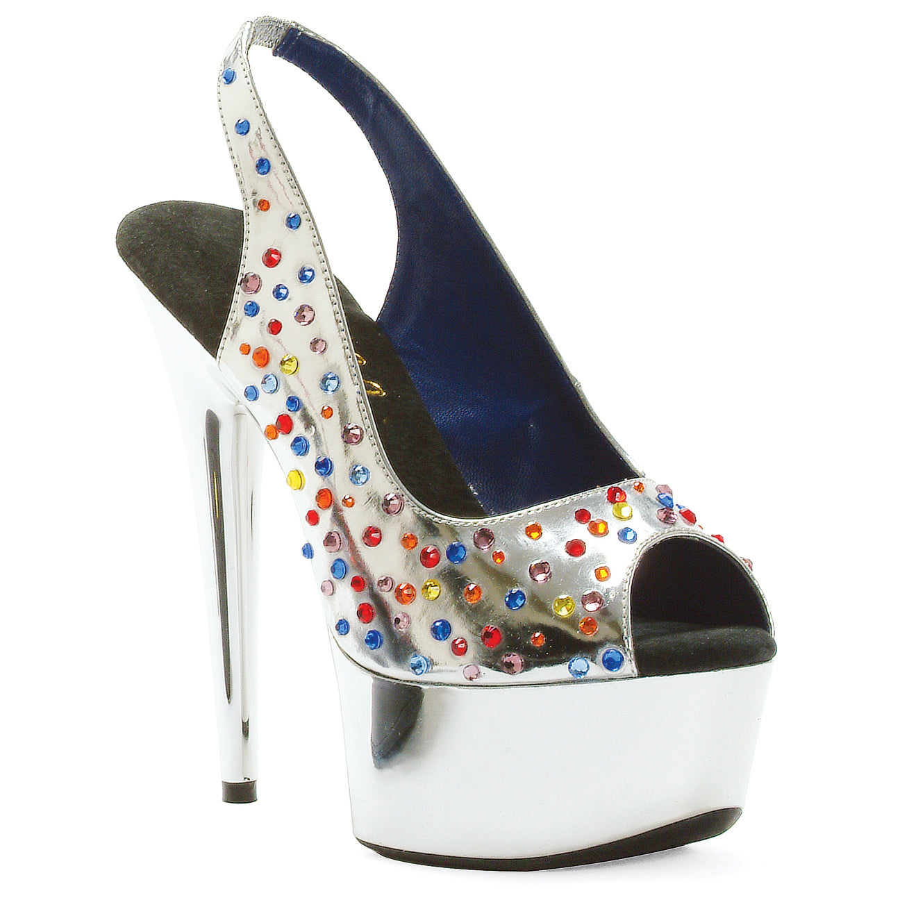 6 Platform Peep Toe W/Multi Colored Rhinestones