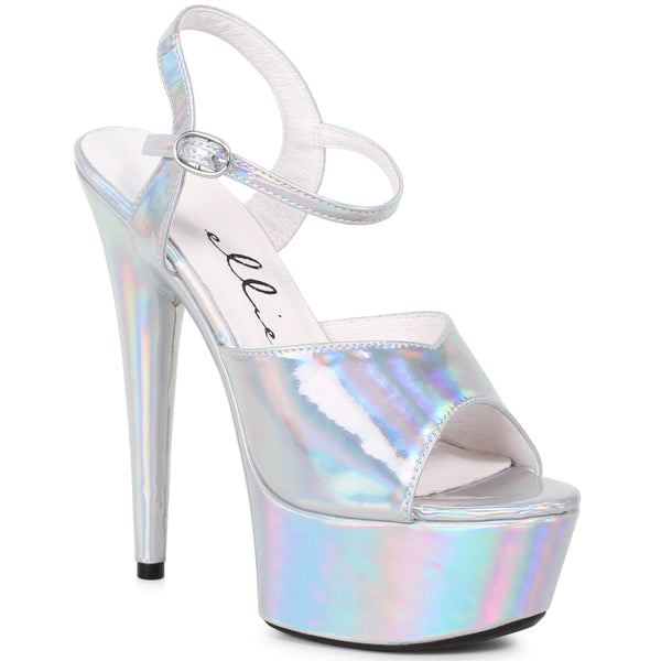 6 Heel Pointed Stiletto Sandal With Metallic Platform & Upper