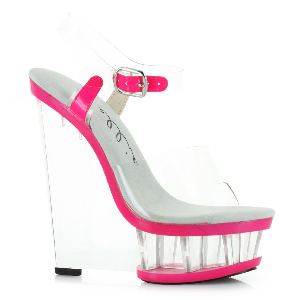 6 Clear And Neon Wedge With Ankle Strap