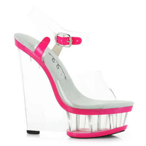 6 Clear And Neon Wedge With Ankle Strap