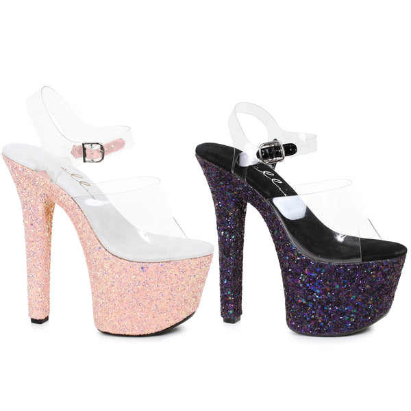 7 Pointed Stiletto Mule Sandal With Glitter Platform