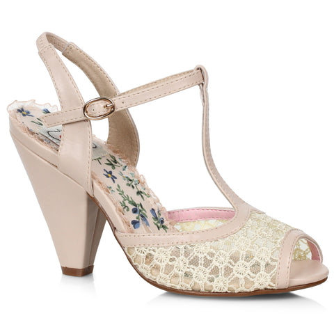 4 T-Strap Peep Toe Shoe With Lace
