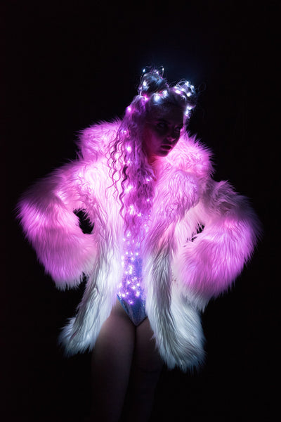 Light-Up Faux Fur Hip Length Coat