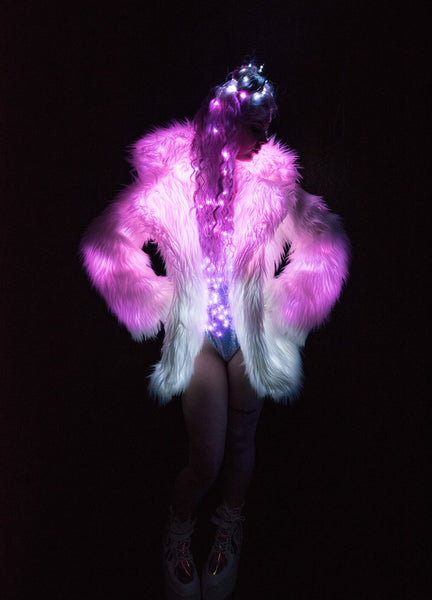 Light-Up Faux Fur Hip Length Coat