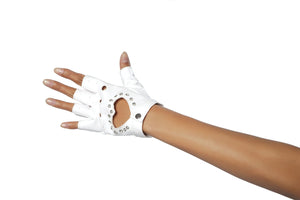White Gloves with Cut-out Heart and Stones