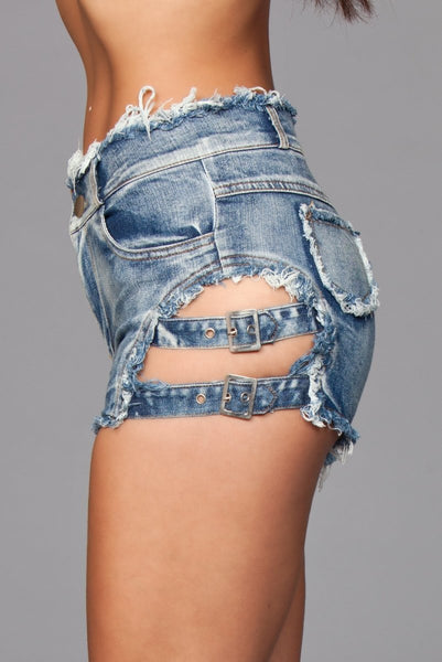 Buckled Down Denim Shorts  Blue Wash