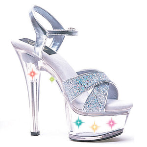 6 Heel Silver Glitter Sandal W/ Multicolor Lights