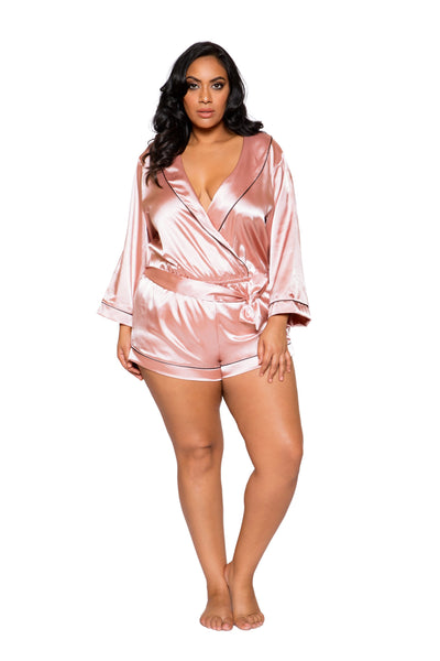 Chic Cozy Collared Satin Romper with Tie