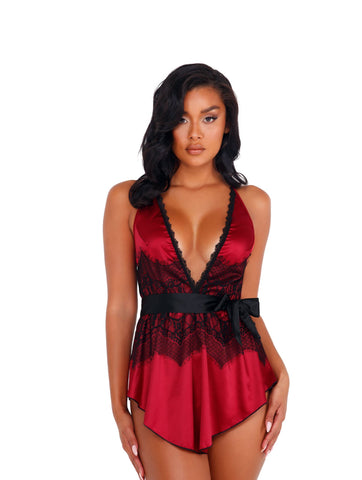 Satin & Lace Babydoll with Tie