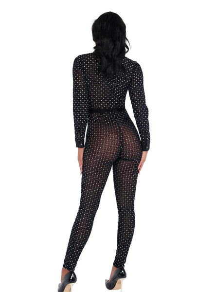 Sheer Glittered Bodysuit with Cuffs