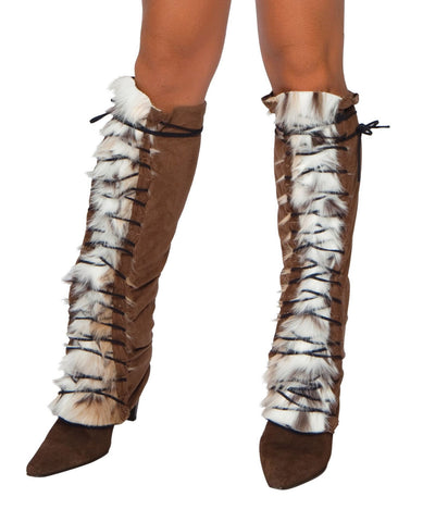 Fur and Suede Lace up Leg Warmer