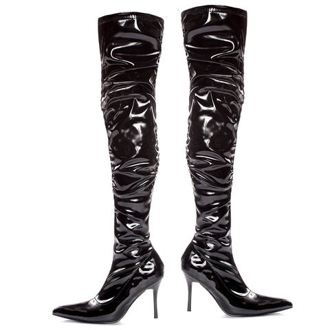 3.5 Faux Stretch Leather And Patent Thigh High With Ruching